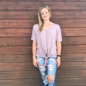 Lavender Button Up Tie Tee